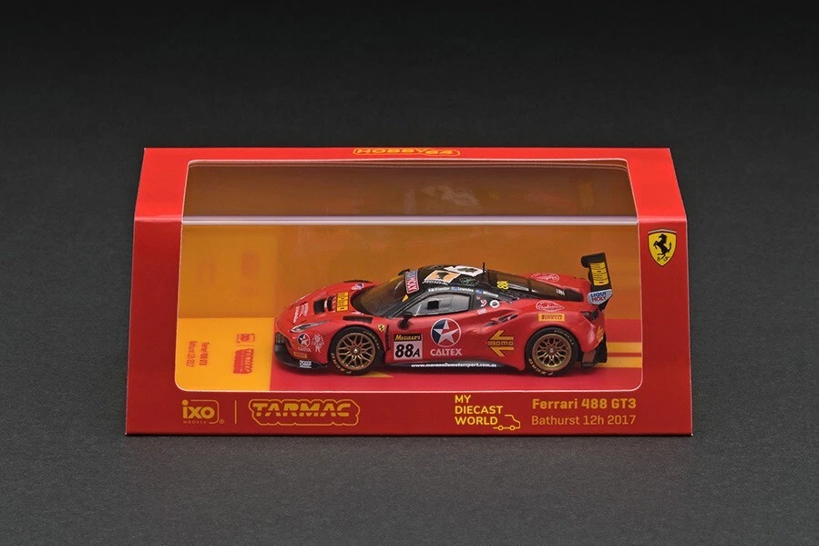 1/64 TARMAC WORKS IXO FERRARI #88A CALTEX MOMO 488 GT3 BATHURST 12HR 2017 RED